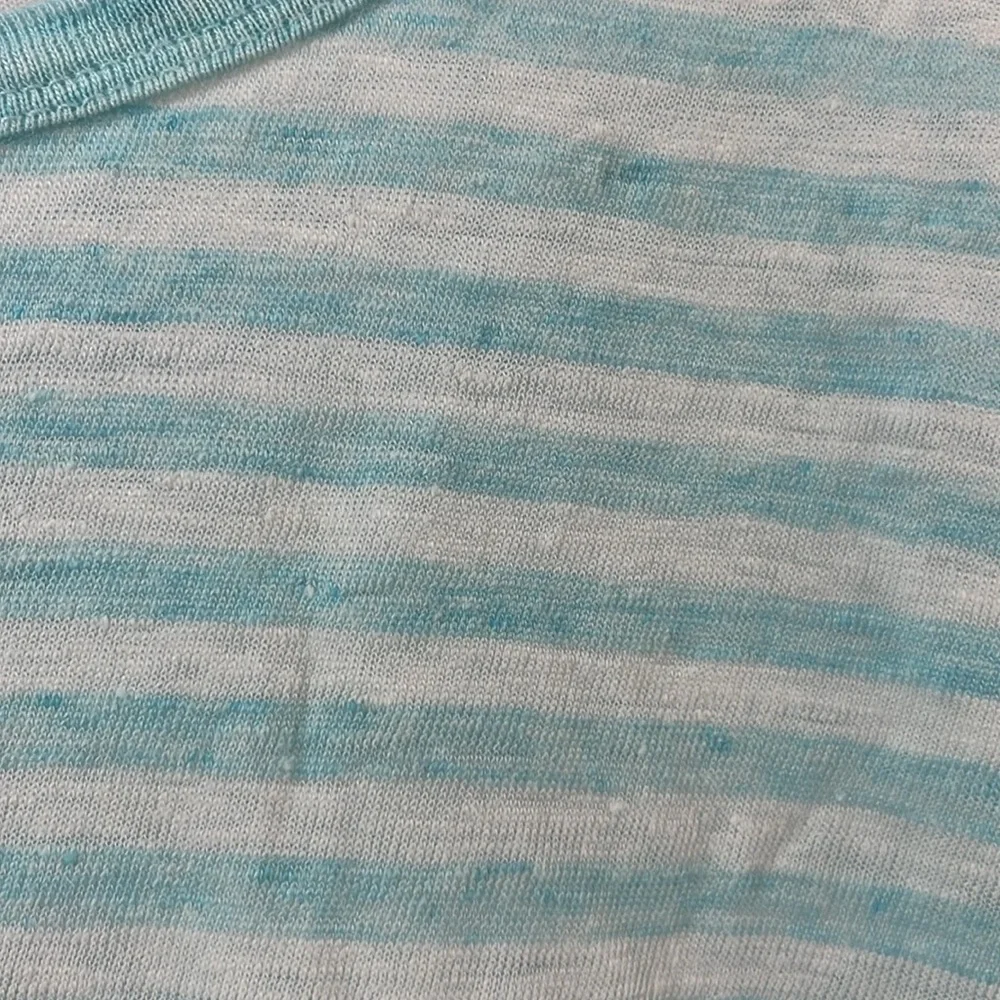 Joie Striped Linen 3/4 Sleeve Top, Small, Aqua White Kilinda Yarn-Dyed Slub Tee - Picture 4 of 9